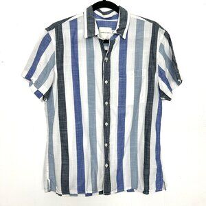 American Eagle Blue Striped Short Sleeve Button Down Shirt Cotton Medium